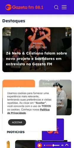 스폰서 기사용 브라질 매체 Gazeta FM 88.1 사이트 미리보기