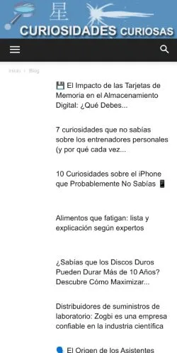 Vista previa del sitio Curiosidades Curiosas, medio de España para artículos patrocinados