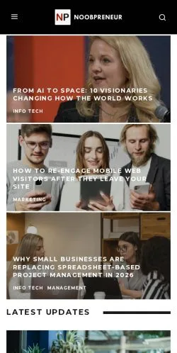 Podgląd witryny Noobpreneur, medium z kraju Stany Zjednoczone do artykułów sponsorowanych
