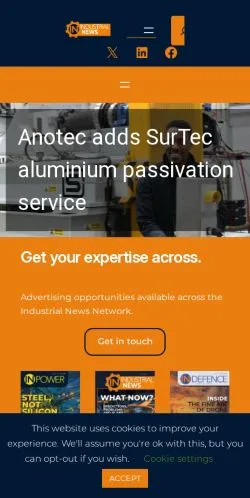 Anteprima del sito Industrial News, media di Regno Unito per articoli sponsorizzati