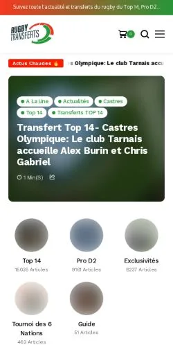 Anteprima del sito Rugby Transferts, media di Francia per articoli sponsorizzati