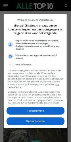 スポンサード記事向けのオランダメディア、Alletop10lijstjesのサイトプレビュー