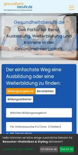 Podgląd witryny Gesundheitsberufe, medium z kraju Niemcy do artykułów sponsorowanych