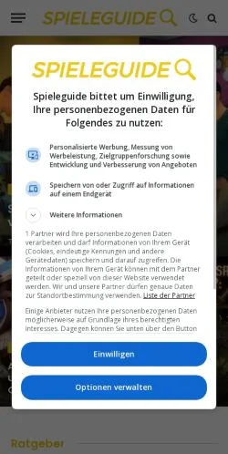 Podgląd witryny Spieleguide, medium z kraju Stany Zjednoczone do artykułów sponsorowanych