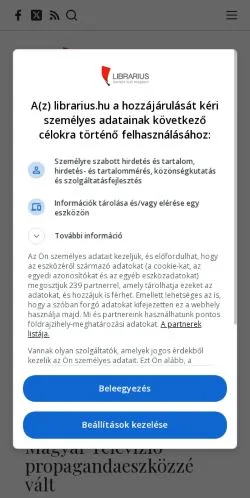 Podgląd witryny Librarius, medium z kraju Węgry do artykułów sponsorowanych