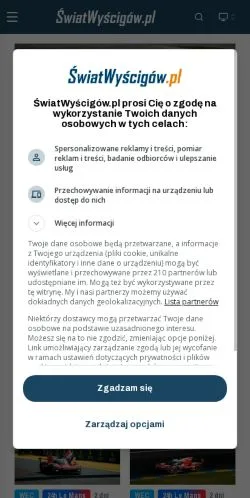 Anteprima del sito ŚwiatWyścigów, media di Polonia per articoli sponsorizzati