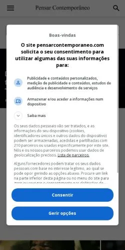 Vista previa del sitio Pensar Contemporâneo, medio de Brasil para artículos patrocinados