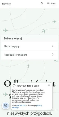 Anteprima del sito Travelers, media di Polonia per articoli sponsorizzati
