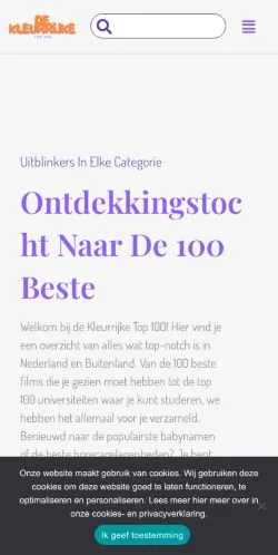 Anteprima del sito De Kleurrijke Top 100, media di Paesi Bassi per articoli sponsorizzati