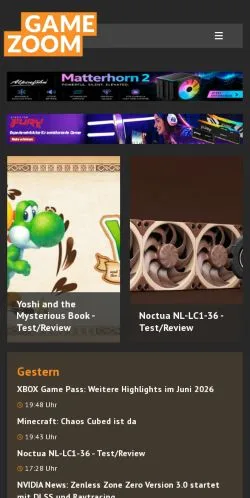 Sponsorlu makaleler için Almanya medyası Gamezoom sitesinin önizlemesi