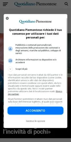 Anteprima del sito Quotidiano Piemontese, media di Italia per articoli sponsorizzati