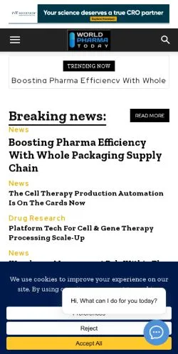 스폰서 기사용 미국 매체 World Pharma Today 사이트 미리보기