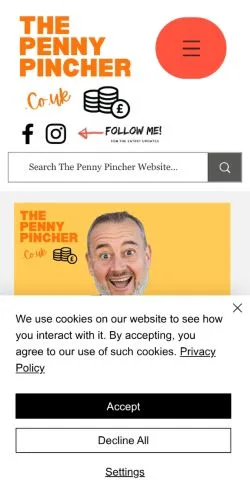 Pré-visualização do site The Penny Pincher, meio de Reino Unido para artigos patrocinados