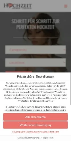 Anteprima del sito Hochzeit Selber Planen, media di Germania per articoli sponsorizzati