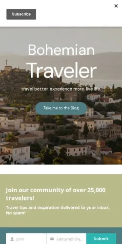 스폰서 기사용 미국 매체 Bohemian Traveler 사이트 미리보기