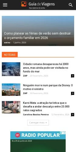 Anteprima del sito Guia de Viagens, media di Portogallo per articoli sponsorizzati