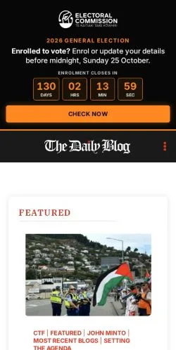Pré-visualização do site The Daily Blog, meio de Nova Zelândia para artigos patrocinados
