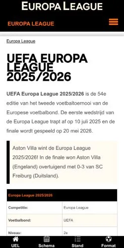 Anteprima del sito Europa League Voetbal, media di Paesi Bassi per articoli sponsorizzati