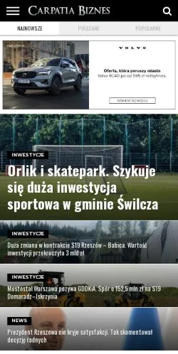 Anteprima del sito Carpatia Biznes, media di Polonia per articoli sponsorizzati
