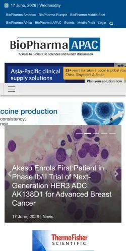 스폰서 기사용 미국 매체 BioPharma APAC 사이트 미리보기