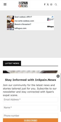 Anteprima del sito In Spain News, media di Regno Unito per articoli sponsorizzati
