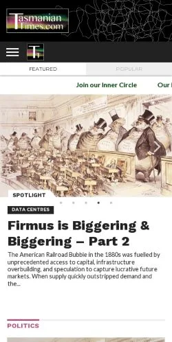 Anteprima del sito Tasmanian Times, media di Stati Uniti per articoli sponsorizzati