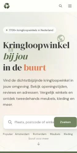 Podgląd witryny Kringloopwinkels Nederland, medium z kraju Holandia do artykułów sponsorowanych