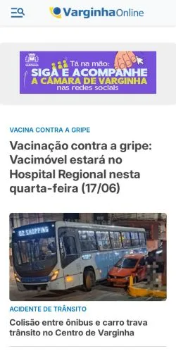 스폰서 기사용 브라질 매체 Varginha Online 사이트 미리보기