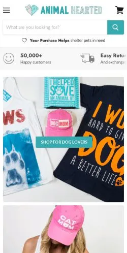 Sponsorlu makaleler için Amerika Birleşik Devletleri medyası Animal Hearted Apparel sitesinin önizlemesi