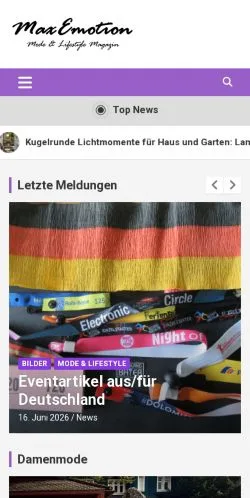 Forhåndsvisning av nettstedet MaxEmotion, medium fra Tyskland for sponsede artikler