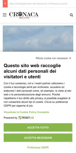 Anteprima del sito Cronaca Milano, media di Italia per articoli sponsorizzati