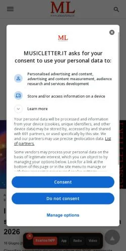 Anteprima del sito MusicLetter, media di Italia per articoli sponsorizzati