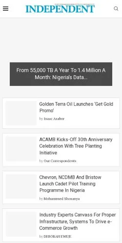 Pré-visualização do site Independent Nigeria, meio de Reino Unido para artigos patrocinados