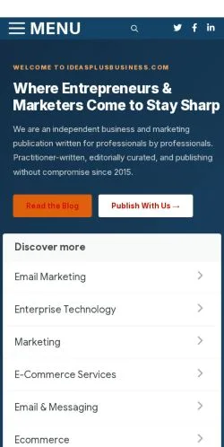 Pré-visualização do site IdeasPlusBusiness, meio de Estados Unidos para artigos patrocinados