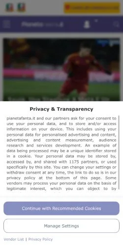 Anteprima del sito Pianetafanta, media di Italia per articoli sponsorizzati
