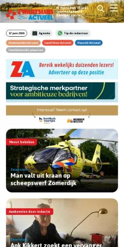 Podgląd witryny Zwartsluis Actueel, medium z kraju Holandia do artykułów sponsorowanych