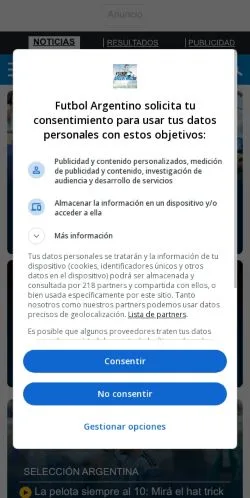 Anteprima del sito Futbolargentino, media di Spagna per articoli sponsorizzati