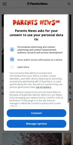 Anteprima del sito Parents News, media di Regno Unito per articoli sponsorizzati