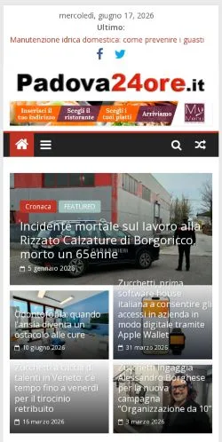 Podgląd witryny Padova24Ore, medium z kraju Włochy do artykułów sponsorowanych