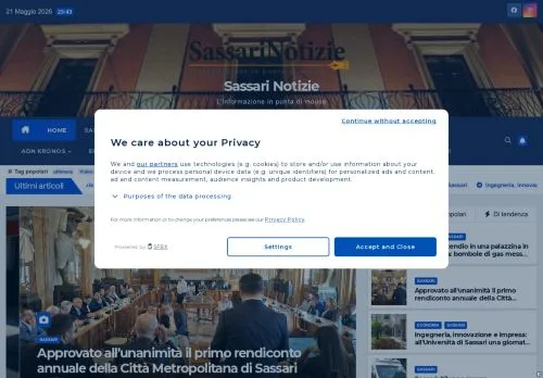 Anteprima del sito Sassari Notizie, media di Italia per articoli sponsorizzati