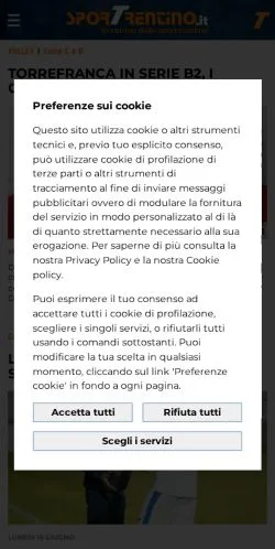 Vista previa del sitio SporTrentino, medio de Italia para artículos patrocinados