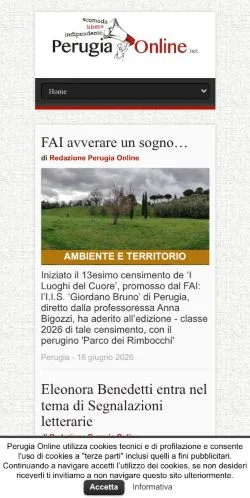 Anteprima del sito Perugia Online News, media di Italia per articoli sponsorizzati