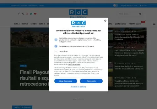 Anteprima del sito Resto Del Calcio, media di Italia per articoli sponsorizzati