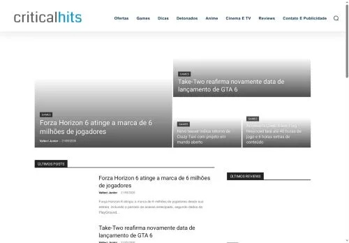 Anteprima del sito Critical Hits, media di Brasile per articoli sponsorizzati