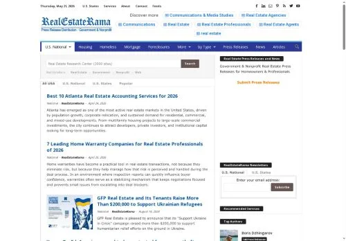Podgląd witryny RealEstateRama, medium z kraju Stany Zjednoczone do artykułów sponsorowanych