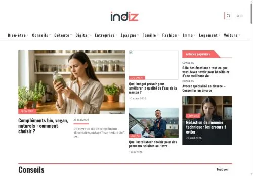 Pré-visualização do site Indiz, meio de França para artigos patrocinados