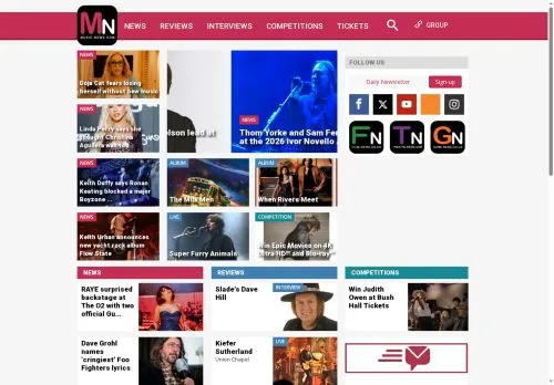 Podgląd witryny Music News, medium z kraju Stany Zjednoczone do artykułów sponsorowanych