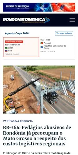 Podgląd witryny Rondônia Dinâmica, medium z kraju Brazylia do artykułów sponsorowanych