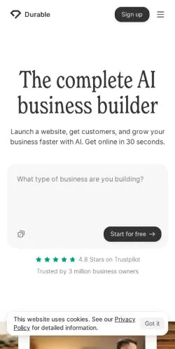Förhandsvisning av webbplatsen Durable AI Business Builder, medium i USA för sponsrade artiklar