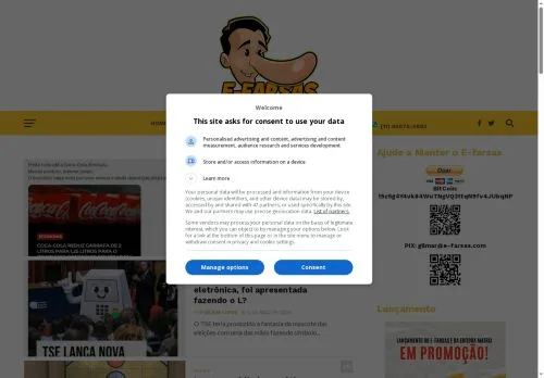 스폰서 기사용 브라질 매체 E-farsas 사이트 미리보기